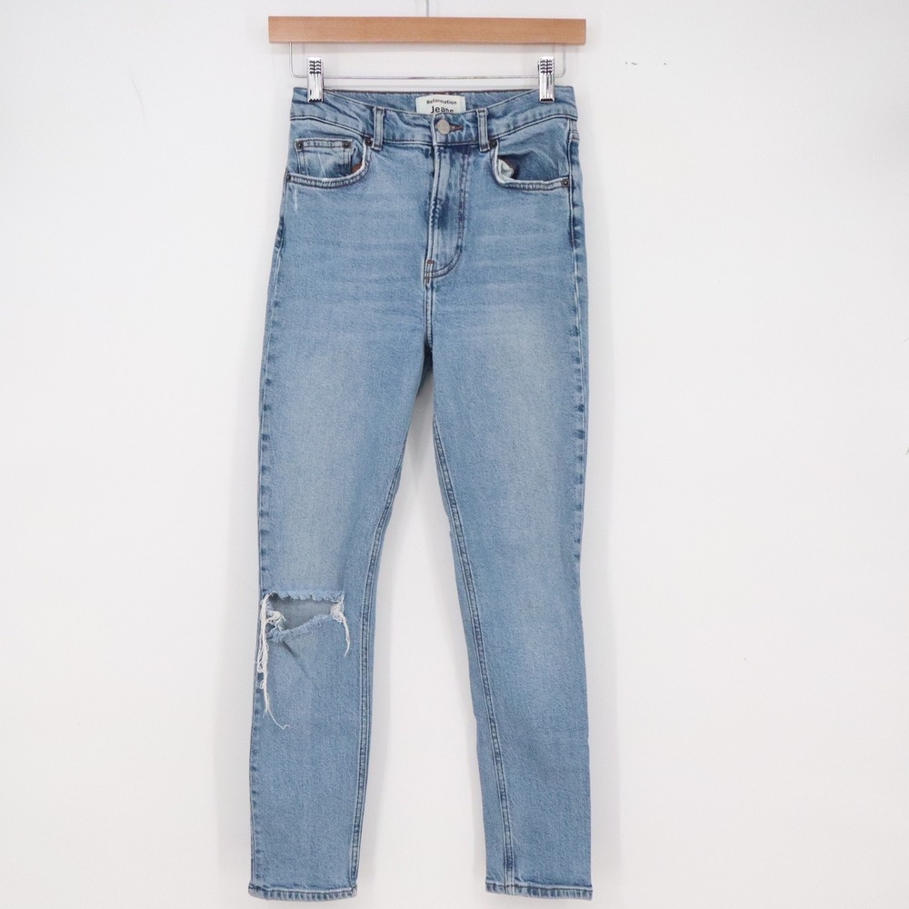 Reformation Jeans Womens 27 High & Skinny Light Blue Distressed Knee Good